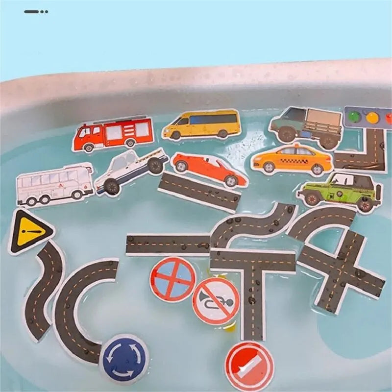 SplashCity™ - Puzzle de Circuit de Voitures Collant pour Bain (23 Pièces) - Bébé Ange