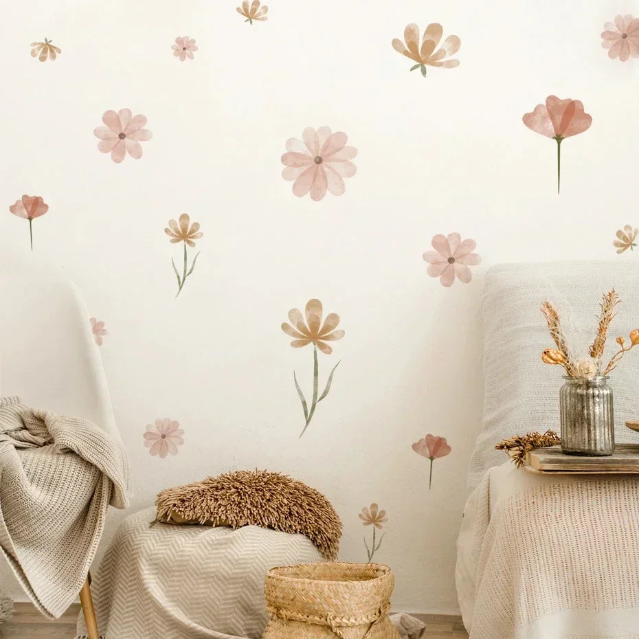 BohoJoli-Autocollant Mural avec Fleurs et Feuilles Interconnectées - Décalcomanies d'Art en Vinyle pour Chambre d'Enfant et Salon, Décoration de Maison - Bébé Ange