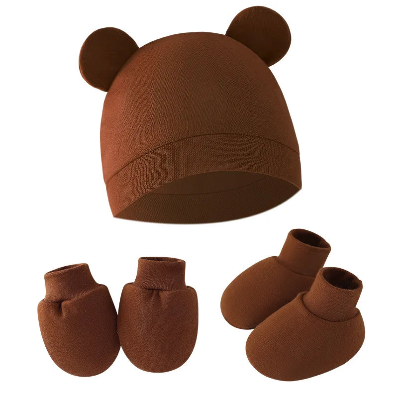 BabyCute - Ensemble 3 Pièces Bonnet, Gants et Chaussettes avec Oreilles pour Nouveau-né - Bébé Ange