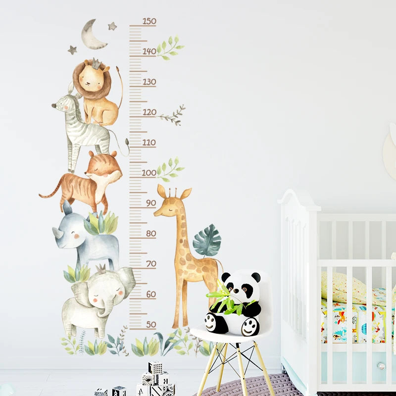 KinderGrow - Stickers Muraux Animaux en 3 Pièces, Règle de Hauteur Étanche et Amovible pour Chambre d'Enfant - Bébé Ange