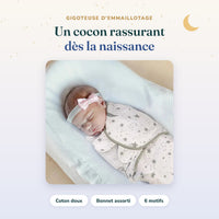 Gigoteuse d'emmaillotage et bonnet Bébé Ange, dès la naissance
