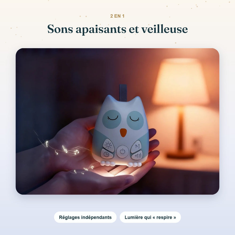 Machine à bruit blanc Hibou allumée en veilleuse douce