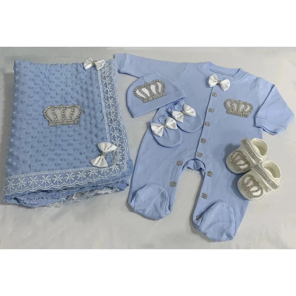 RoyalBaby™ - Ensemble Hôpital de Sortie Naissance Bling 5 Pièces Princesse/Prince - Bébé Ange