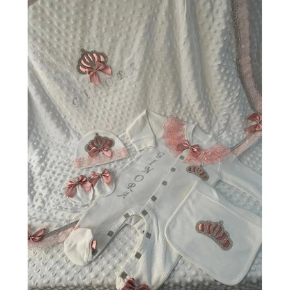 RoyalBaby™ - Ensemble Hôpital de Sortie Naissance Bling 5 Pièces Princesse/Prince - Bébé Ange
