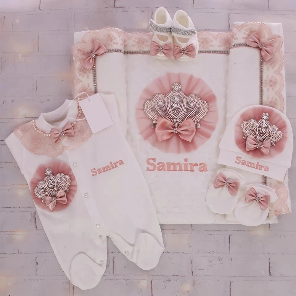 RoyalBaby™ - Ensemble Hôpital de Sortie Naissance Bling 5 Pièces Princesse/Prince - Bébé Ange
