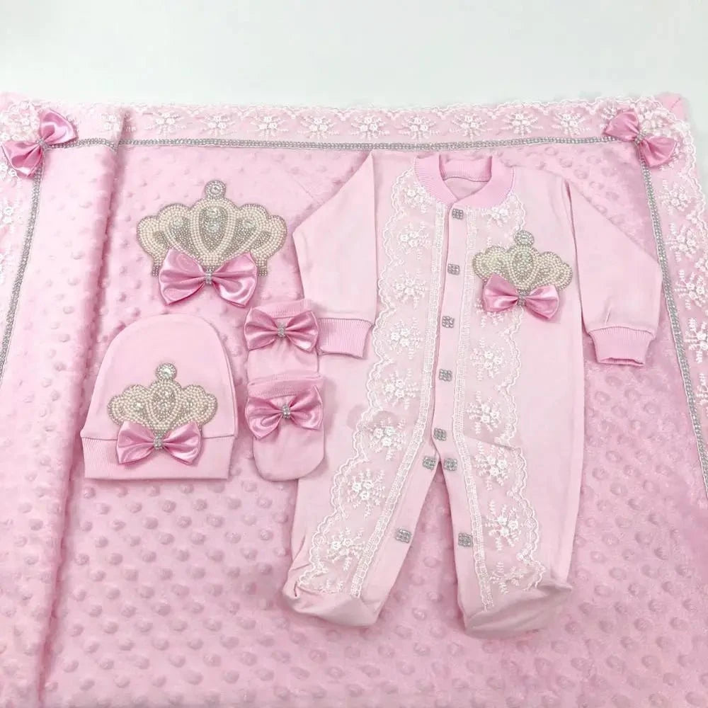 RoyalBaby™ - Ensemble Hôpital de Sortie Naissance Bling 5 Pièces Princesse/Prince - Bébé Ange