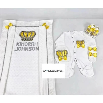 RoyalBaby™ - Ensemble Hôpital de Sortie Naissance Bling 5 Pièces Princesse/Prince - Bébé Ange