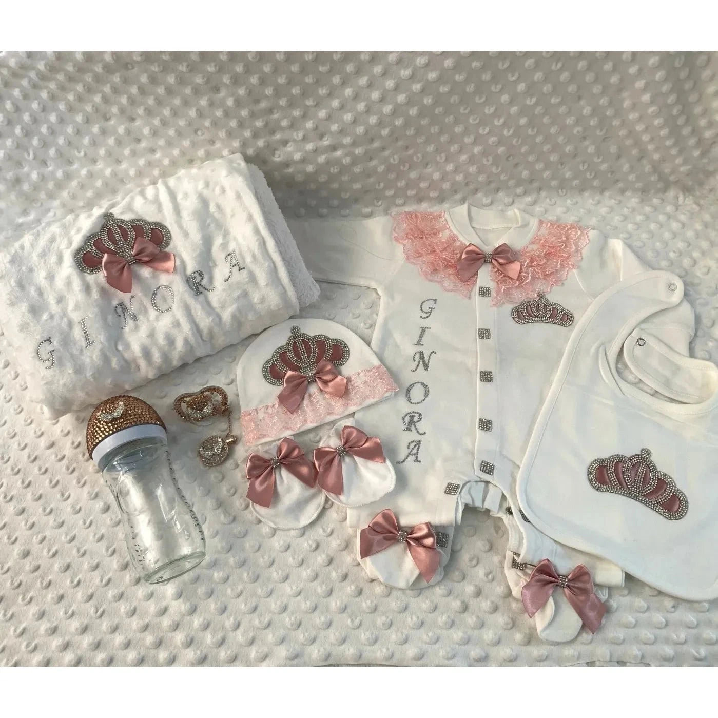RoyalBaby™ - Ensemble Hôpital de Sortie Naissance Bling 5 Pièces Princesse/Prince - Bébé Ange