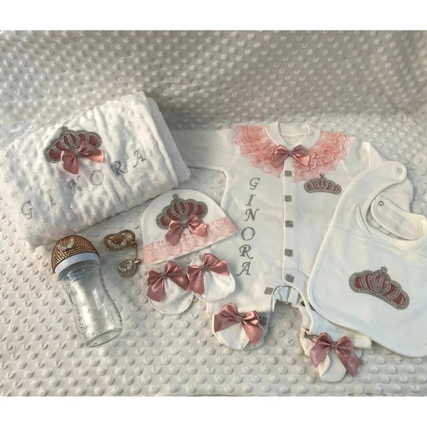 RoyalBaby™ - Ensemble Hôpital de Sortie Naissance Bling 5 Pièces Princesse/Prince - Bébé Ange