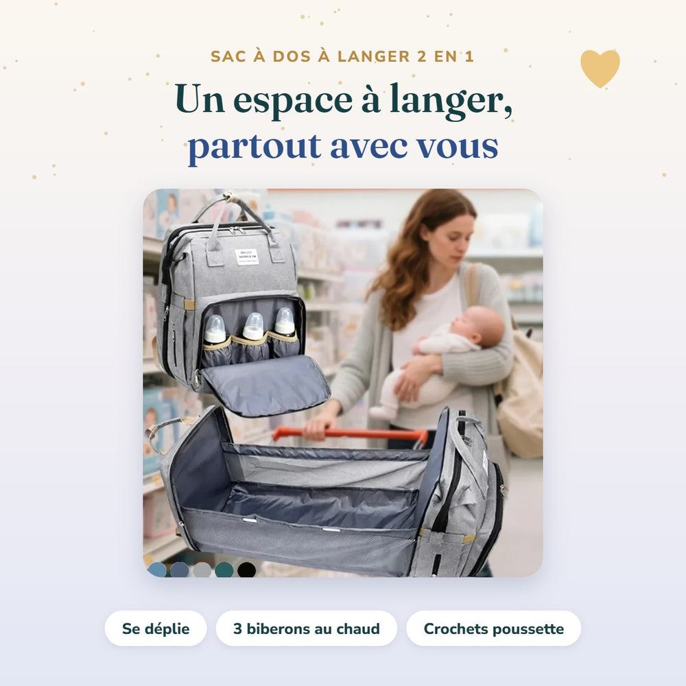 Sac à dos à langer 2 en 1 Bébé Ange avec espace à langer dépliable