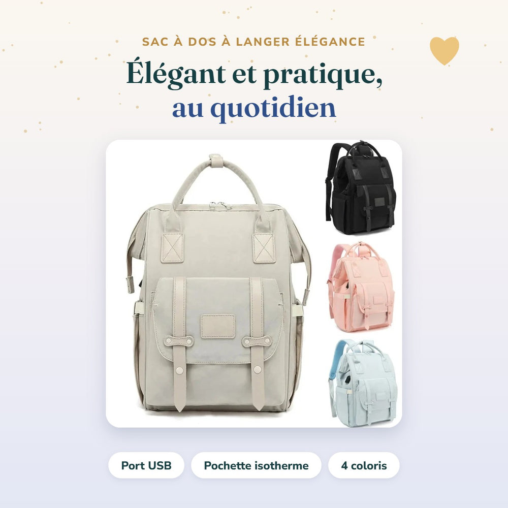 Sac à dos à langer Élégance Bébé Ange avec port USB