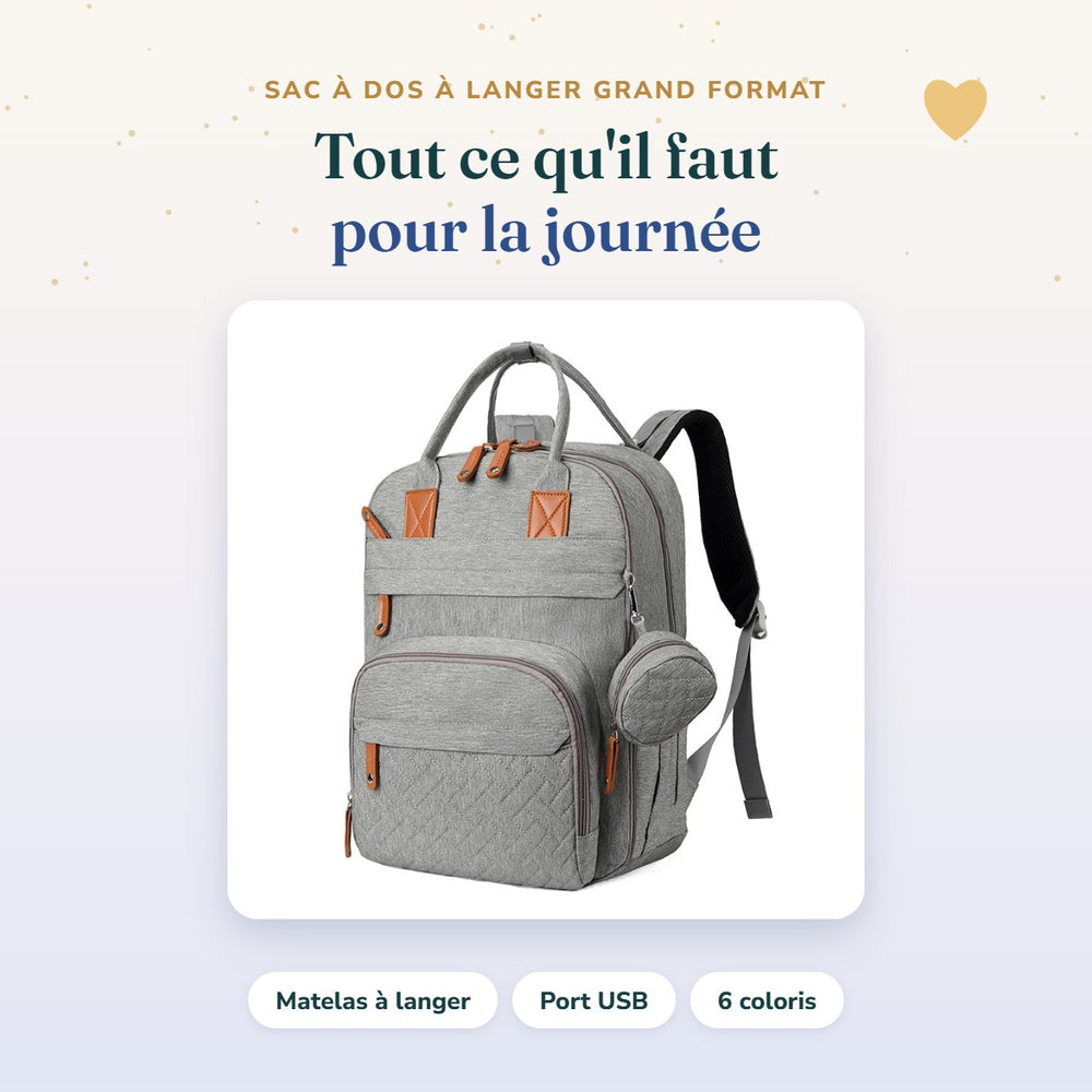 Sac à dos à langer Grand Format Bébé Ange avec matelas à langer