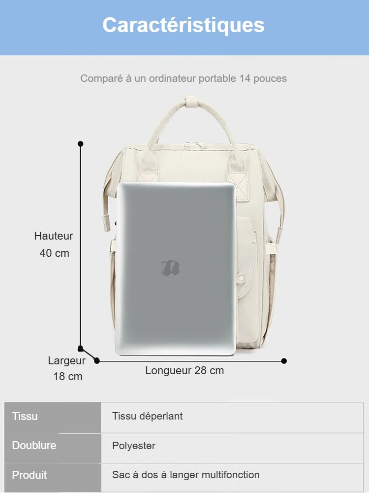 Dimensions du sac à langer : 40 x 28 x 18 cm