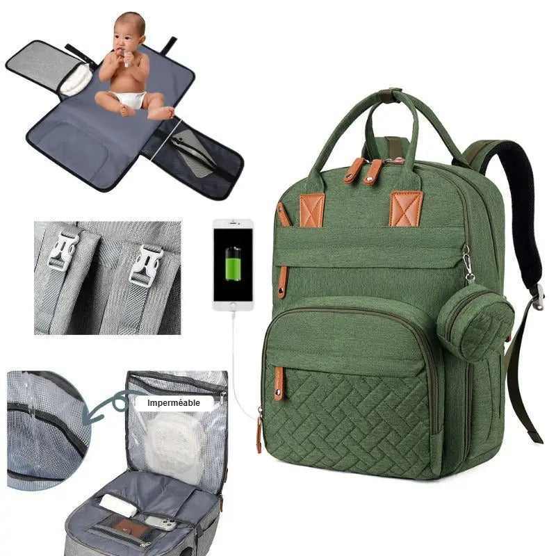 Sac à dos à langer vert sauge