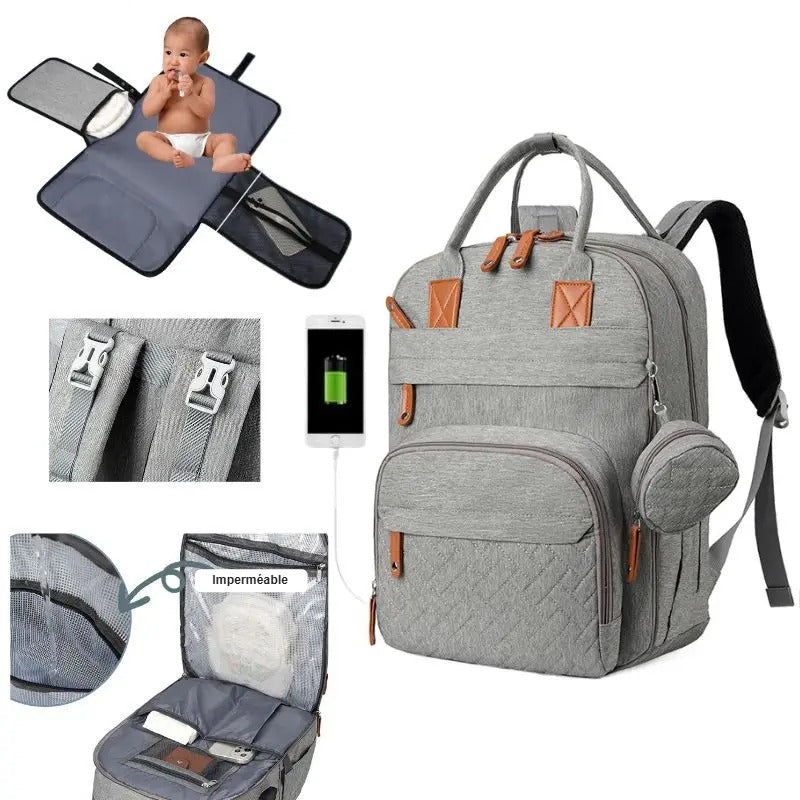 Sac à dos à langer gris clair