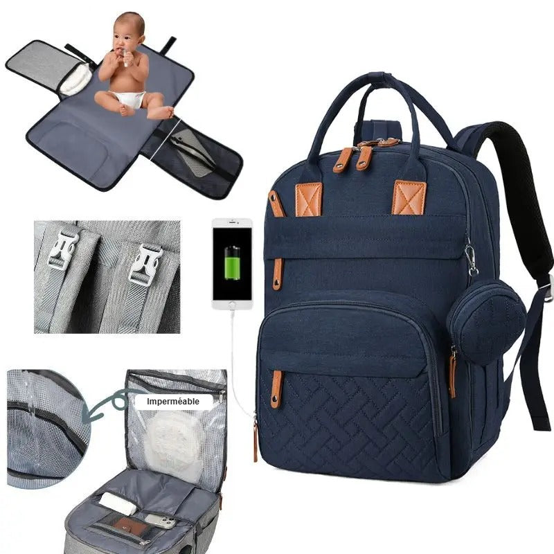 Sac à dos à langer bleu marine
