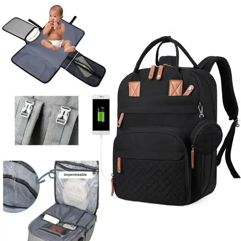 Sac à dos à langer noir