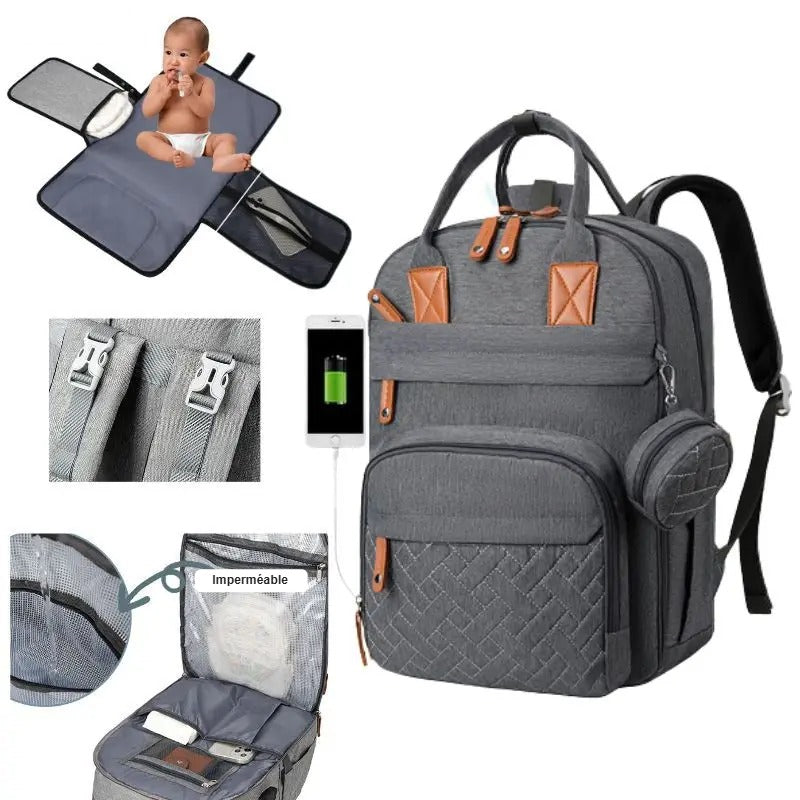 Sac à dos à langer gris anthracite